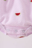 Pink stripe watermelon embroidery seersucker ruffle bubble - Aaria Tees Aaria Tees