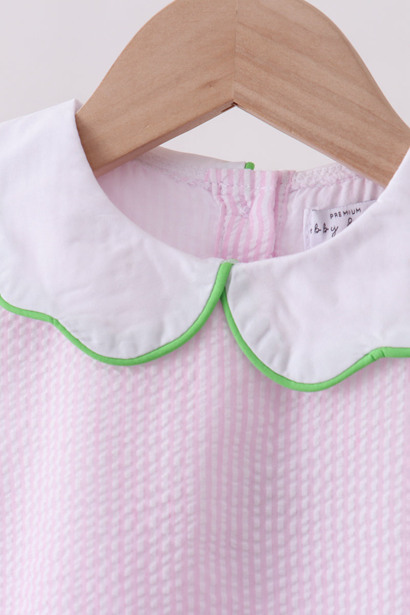 Pink stripe watermelon embroidery seersucker bloomer set - Aaria Tees Aaria Tees