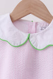 Pink stripe watermelon embroidery seersucker bloomer set - Aaria Tees Aaria Tees
