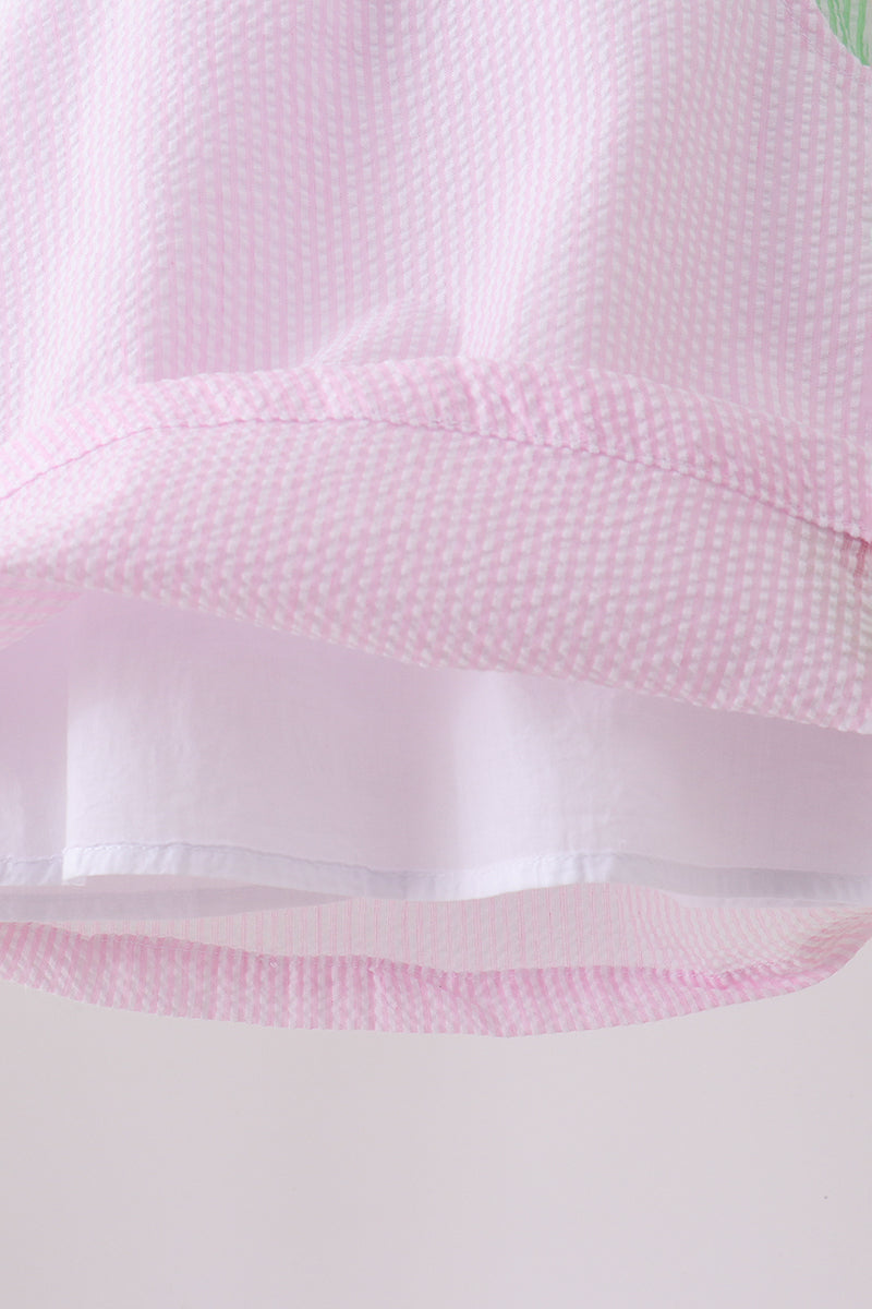 Pink stripe watermelon embroidery seersucker bloomer set - Aaria Tees Aaria Tees