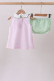 Pink stripe watermelon embroidery seersucker bloomer set - Aaria Tees Aaria Tees