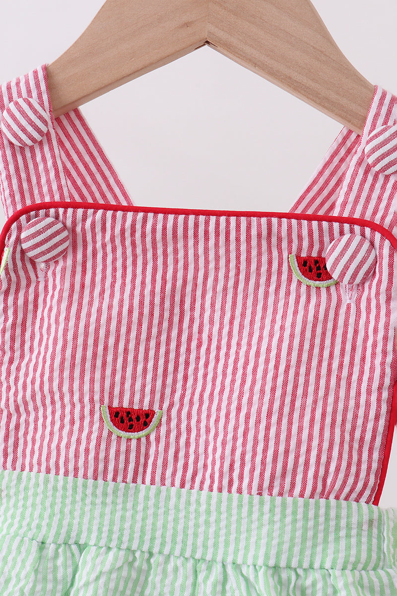 Red stripe watermelon embroidery seersucker bubble - Aaria Tees Aaria Tees
