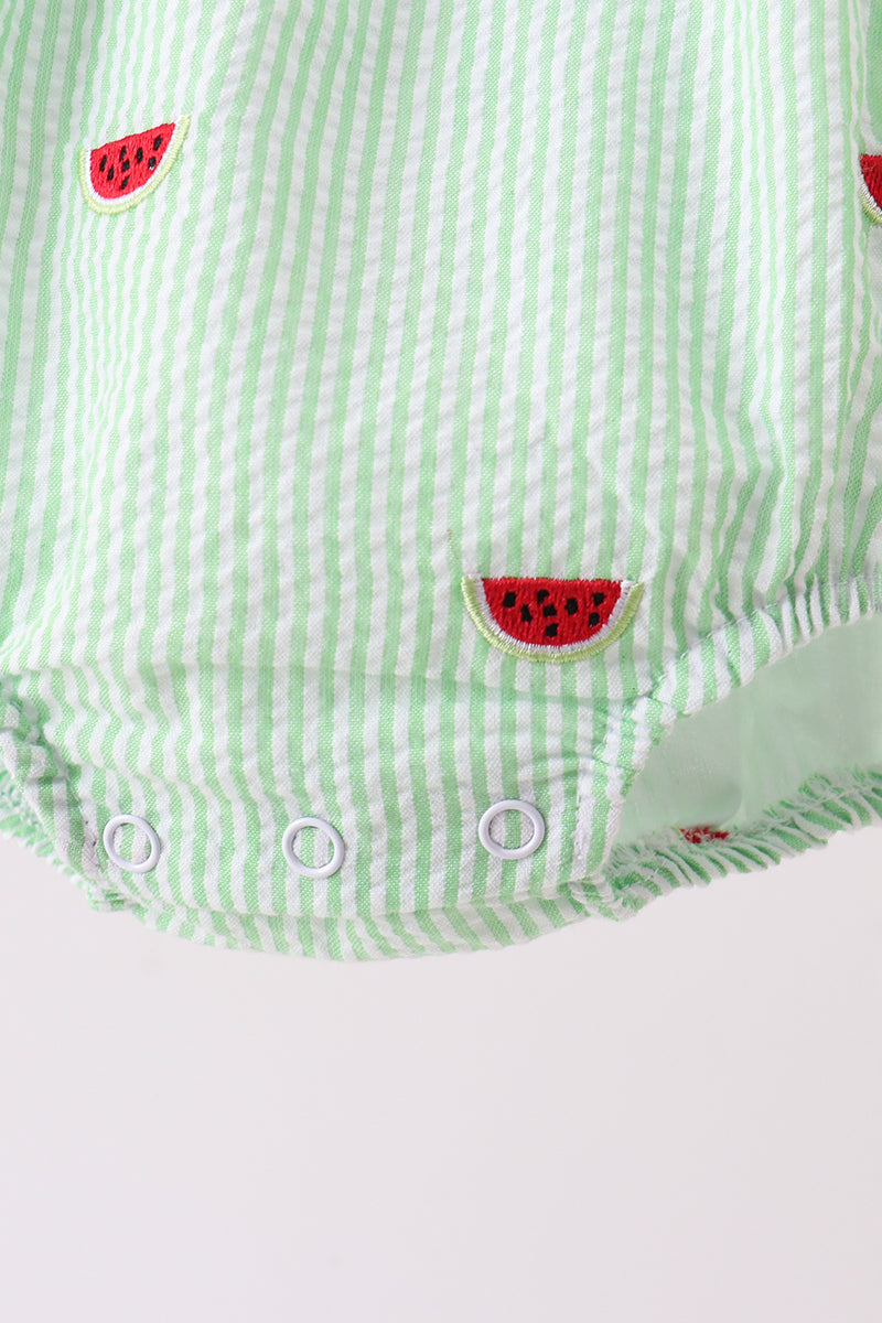 Red stripe watermelon embroidery seersucker bubble - Aaria Tees Aaria Tees
