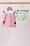 Red stripe watermelon embroidery seersucker bloomer set - Aaria Tees Aaria Tees