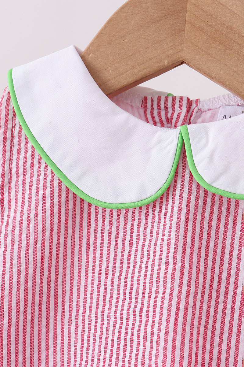Red stripe watermelon embroidery seersucker bloomer set - Aaria Tees Aaria Tees