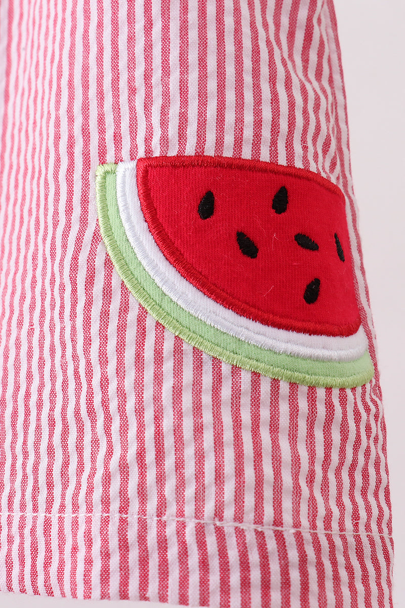 Red stripe watermelon embroidery seersucker bloomer set - Aaria Tees Aaria Tees