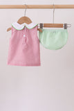 Red stripe watermelon embroidery seersucker bloomer set - Aaria Tees Aaria Tees