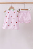 Pink stripe watermelon embroidery seersucker shorts set - Aaria Tees Aaria Tees