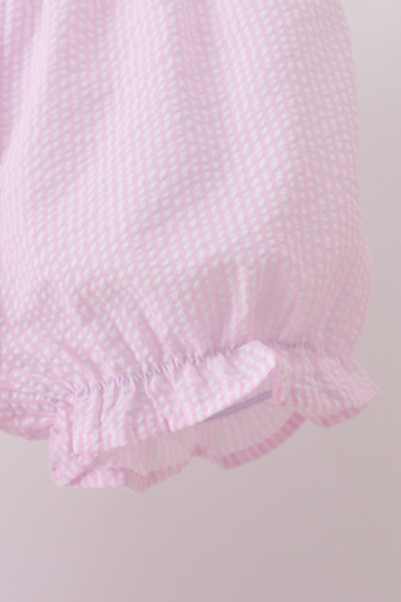 Pink stripe watermelon embroidery seersucker shorts set - Aaria Tees Aaria Tees