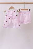 Pink stripe watermelon embroidery seersucker shorts set - Aaria Tees Aaria Tees