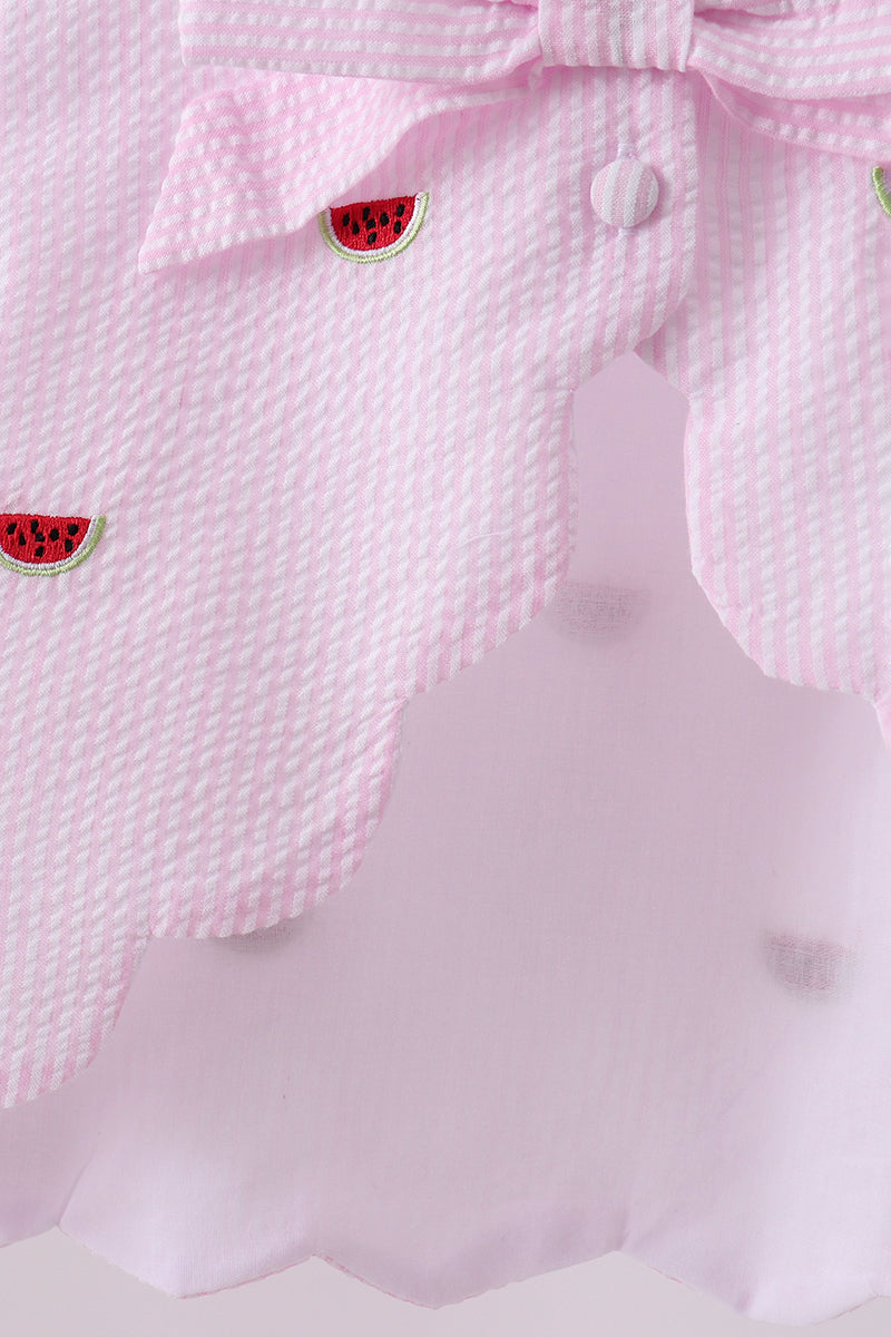 Pink stripe watermelon embroidery seersucker shorts set - Aaria Tees Aaria Tees