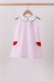 Pink stripe watermelon embroidery seersucker dress - Aaria Tees Aaria Tees