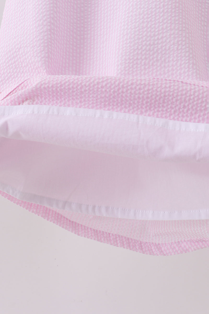 Pink stripe watermelon embroidery seersucker dress - Aaria Tees Aaria Tees