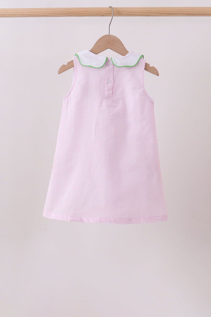 Pink stripe watermelon embroidery seersucker dress - Aaria Tees Aaria Tees