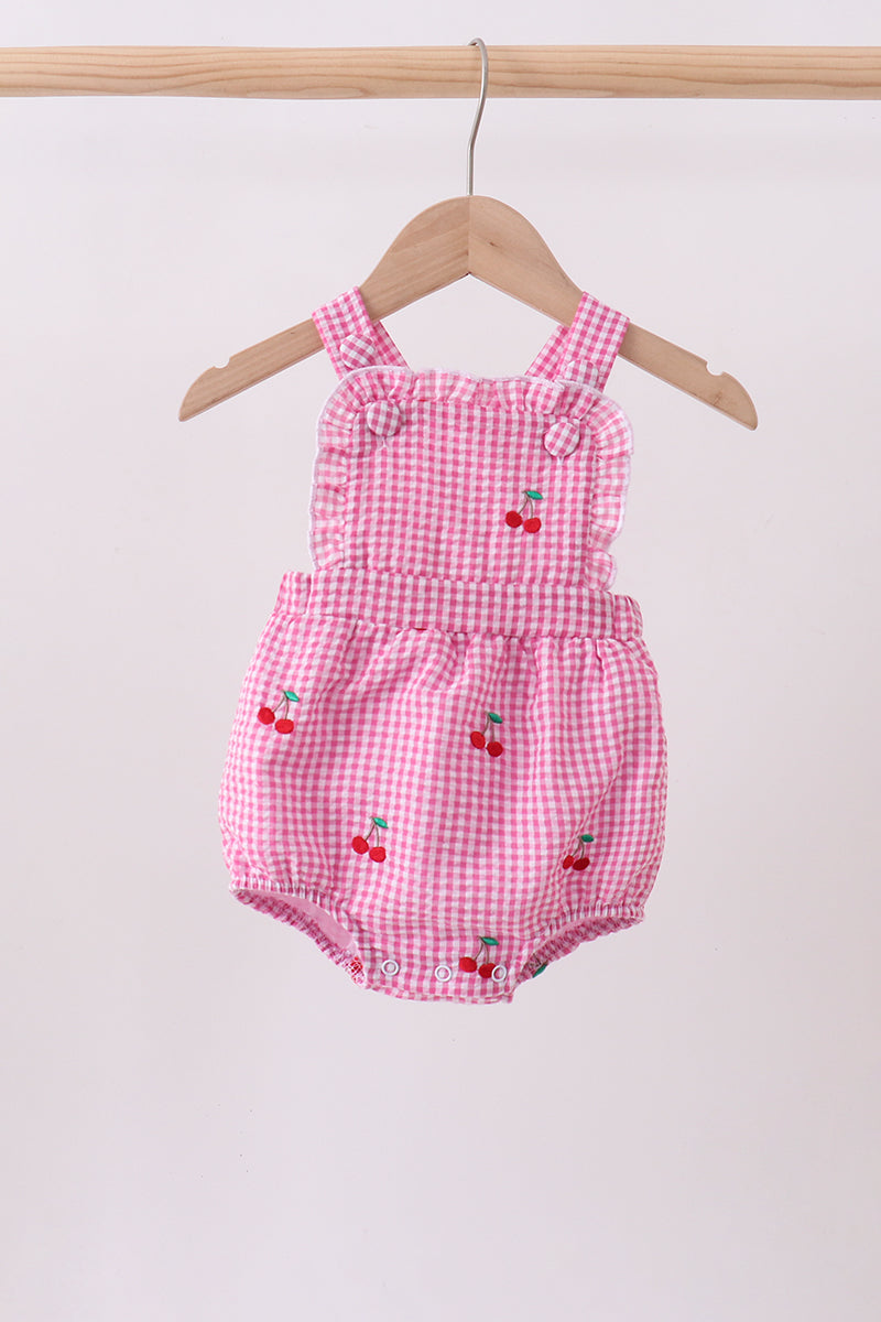 Pink cherry gingham ruffle bubble - Aaria Tees