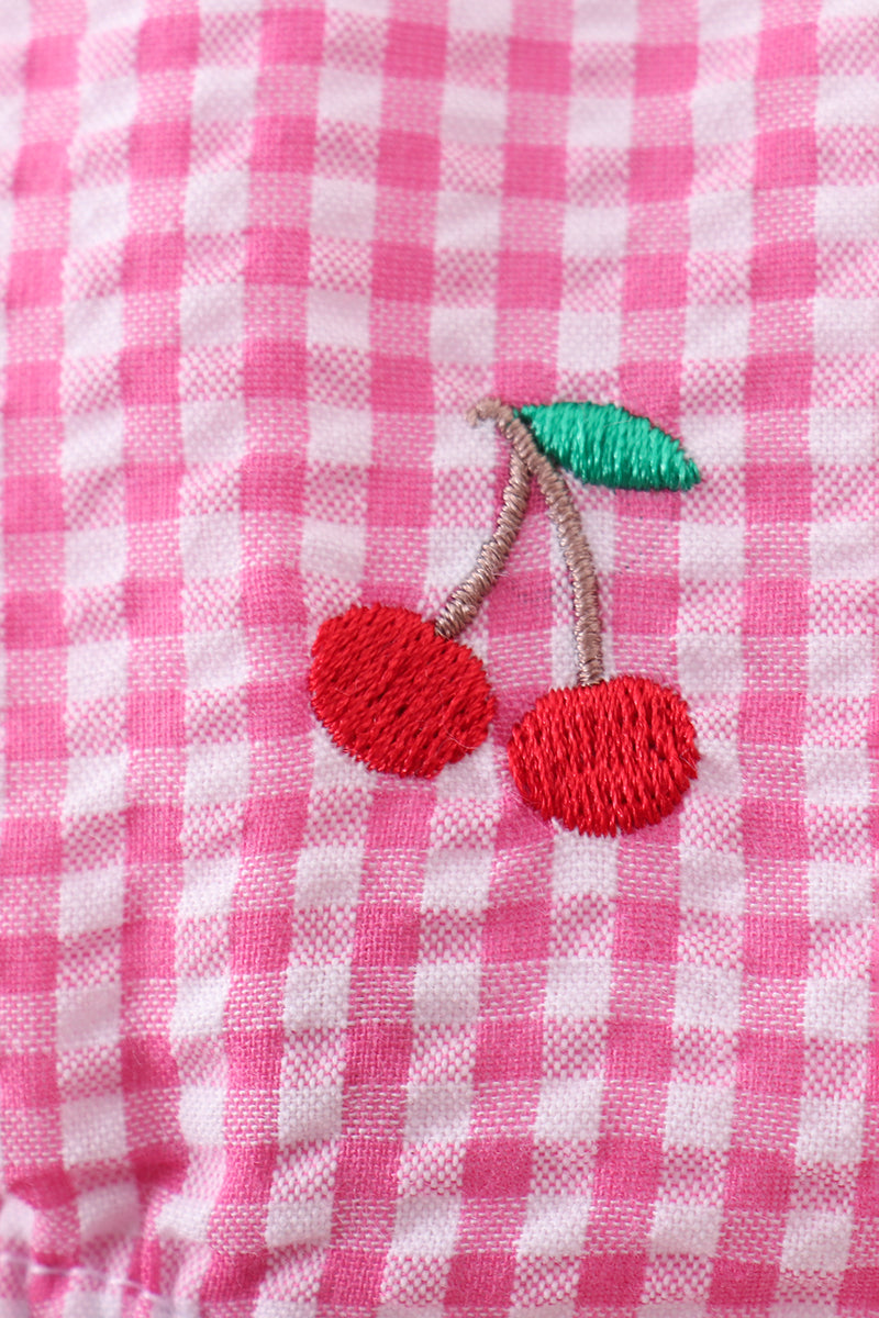 Pink cherry gingham ruffle bubble - Aaria Tees Aaria Tees