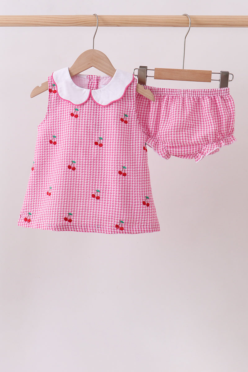 Pink cherry gingham bloomer set - Aaria Tees