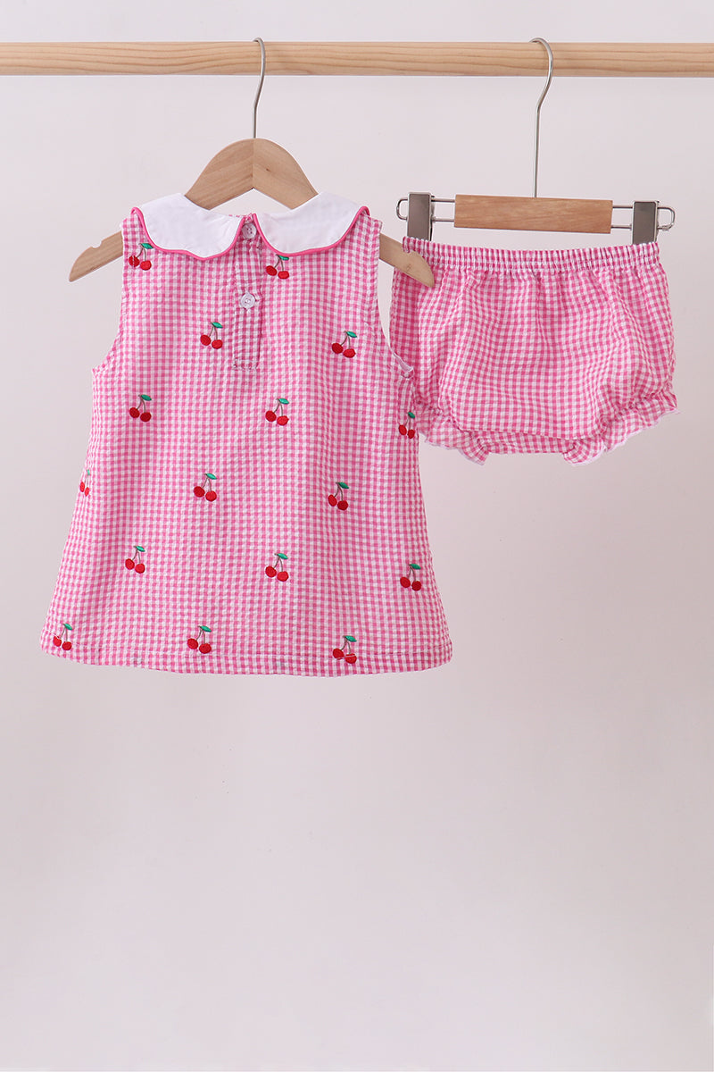 Pink cherry gingham bloomer set - Aaria Tees Aaria Tees