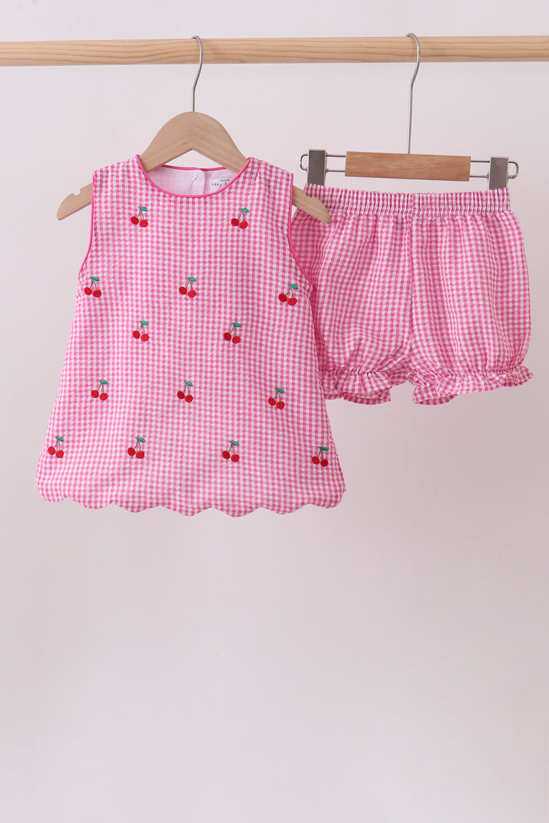 Pink cherry gingham shorts set - Aaria Tees Aaria Tees
