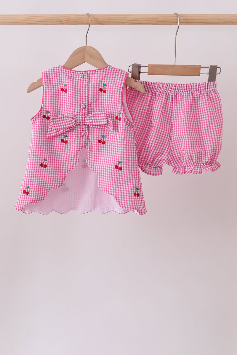 Pink cherry gingham shorts set - Aaria Tees Aaria Tees