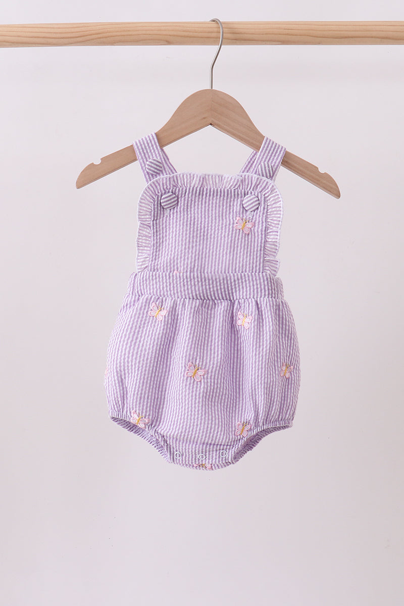 Purple seersucker butterfly embroidery ruffle bubble - Aaria Tees Aaria Tees
