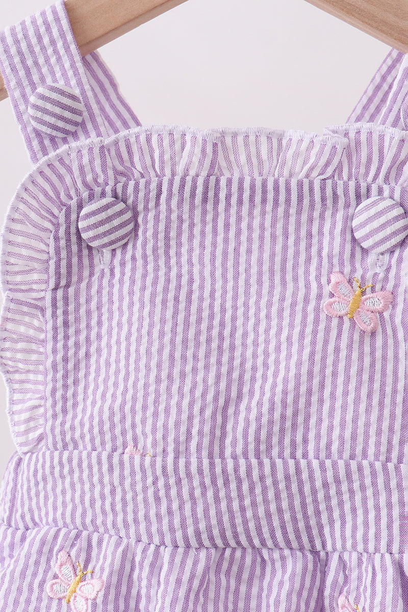 Purple seersucker butterfly embroidery ruffle bubble - Aaria Tees Aaria Tees