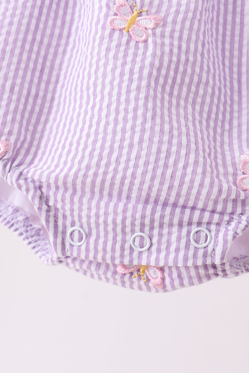 Purple seersucker butterfly embroidery ruffle bubble - Aaria Tees Aaria Tees