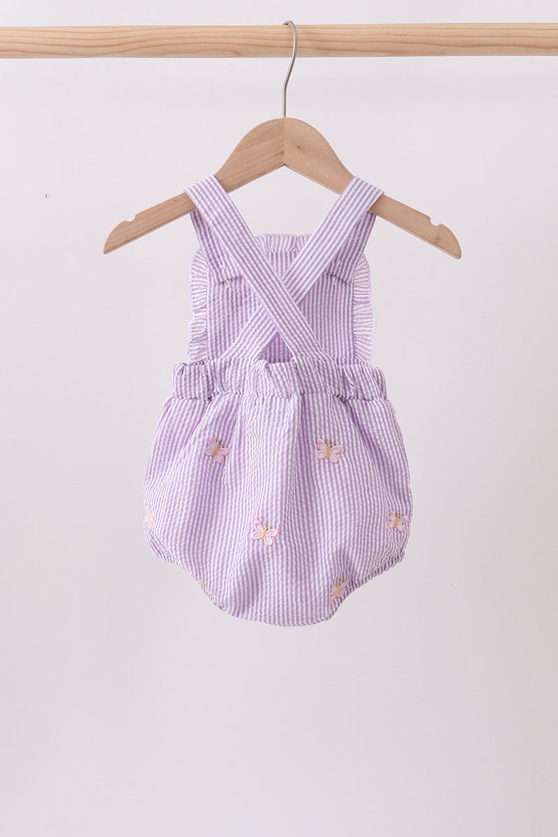 Purple seersucker butterfly embroidery ruffle bubble - Aaria Tees Aaria Tees