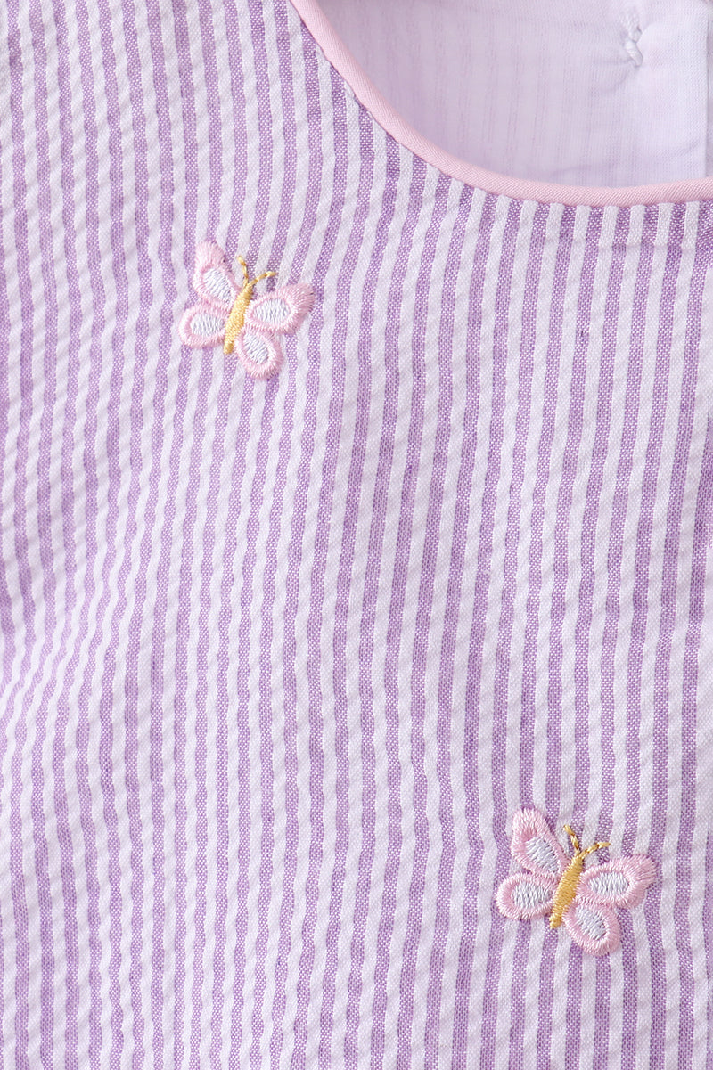 Purple seersucker butterfly embroidery shorts set - Aaria Tees Aaria Tees