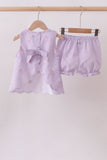Purple seersucker butterfly embroidery shorts set - Aaria Tees Aaria Tees