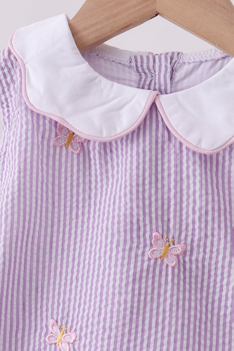 Purple seersucker butterfly embroidery bloomer set - Aaria Tees Aaria Tees