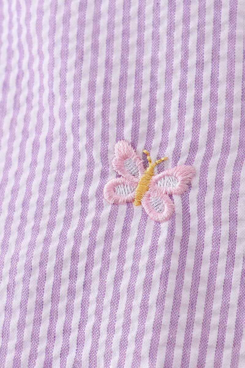 Purple seersucker butterfly embroidery bloomer set - Aaria Tees Aaria Tees