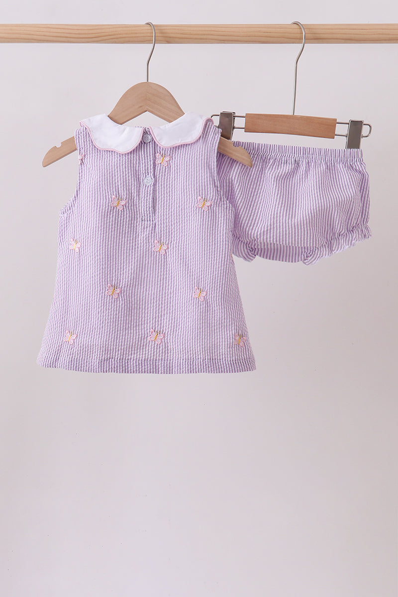 Purple seersucker butterfly embroidery bloomer set - Aaria Tees Aaria Tees