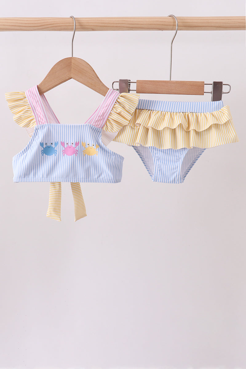 Colorblock crab embroidery ruffle 2pc swimsuit - Aaria Tees