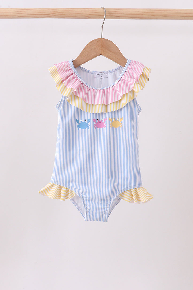 Colorblock crab embroidery ruffle swimsuit - Aaria Tees
