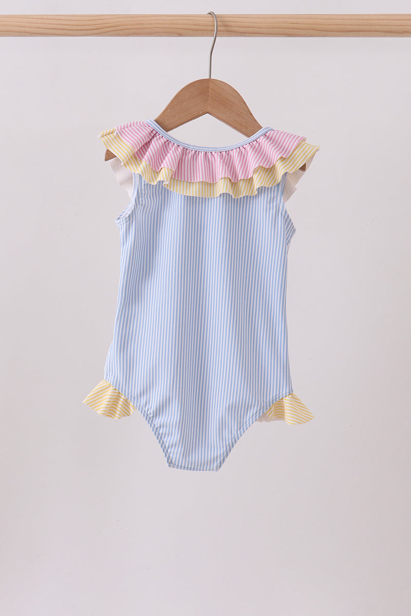 Colorblock crab embroidery ruffle swimsuit - Aaria Tees Aaria Tees