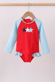 Red star embroidery ruffle rashguard - Aaria Tees Aaria Tees