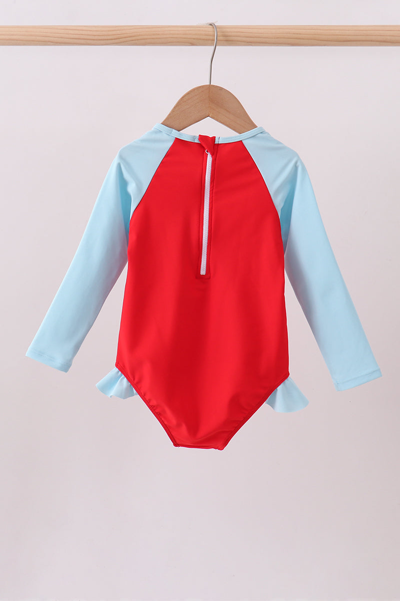 Red star embroidery ruffle rashguard - Aaria Tees Aaria Tees