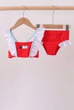 Red star embroidery ruffle 2pc swimsuit - Aaria Tees Aaria Tees