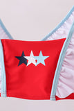 Red star embroidery ruffle 2pc swimsuit - Aaria Tees Aaria Tees