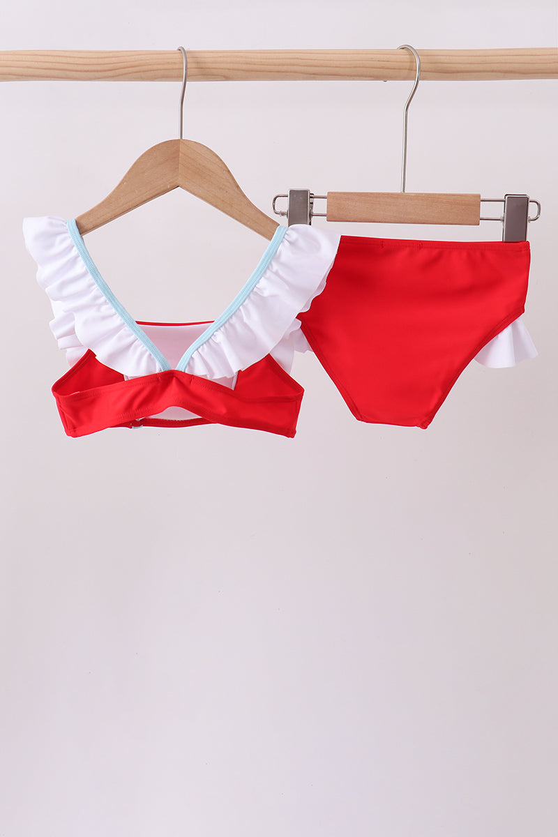 Red star embroidery ruffle 2pc swimsuit - Aaria Tees Aaria Tees