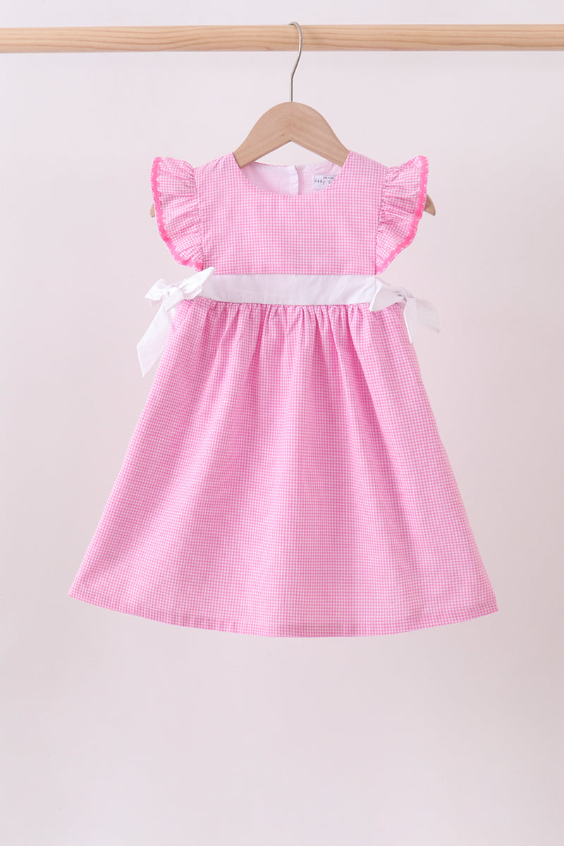 Pink bow gingham ruffle dress - Aaria Tees Aaria Tees