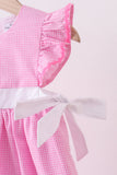 Pink bow gingham ruffle dress - Aaria Tees Aaria Tees