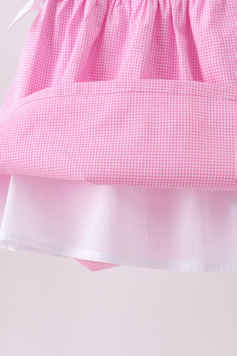Pink bow gingham ruffle dress - Aaria Tees Aaria Tees