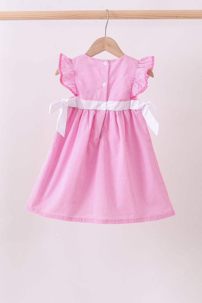 Pink bow gingham ruffle dress - Aaria Tees Aaria Tees