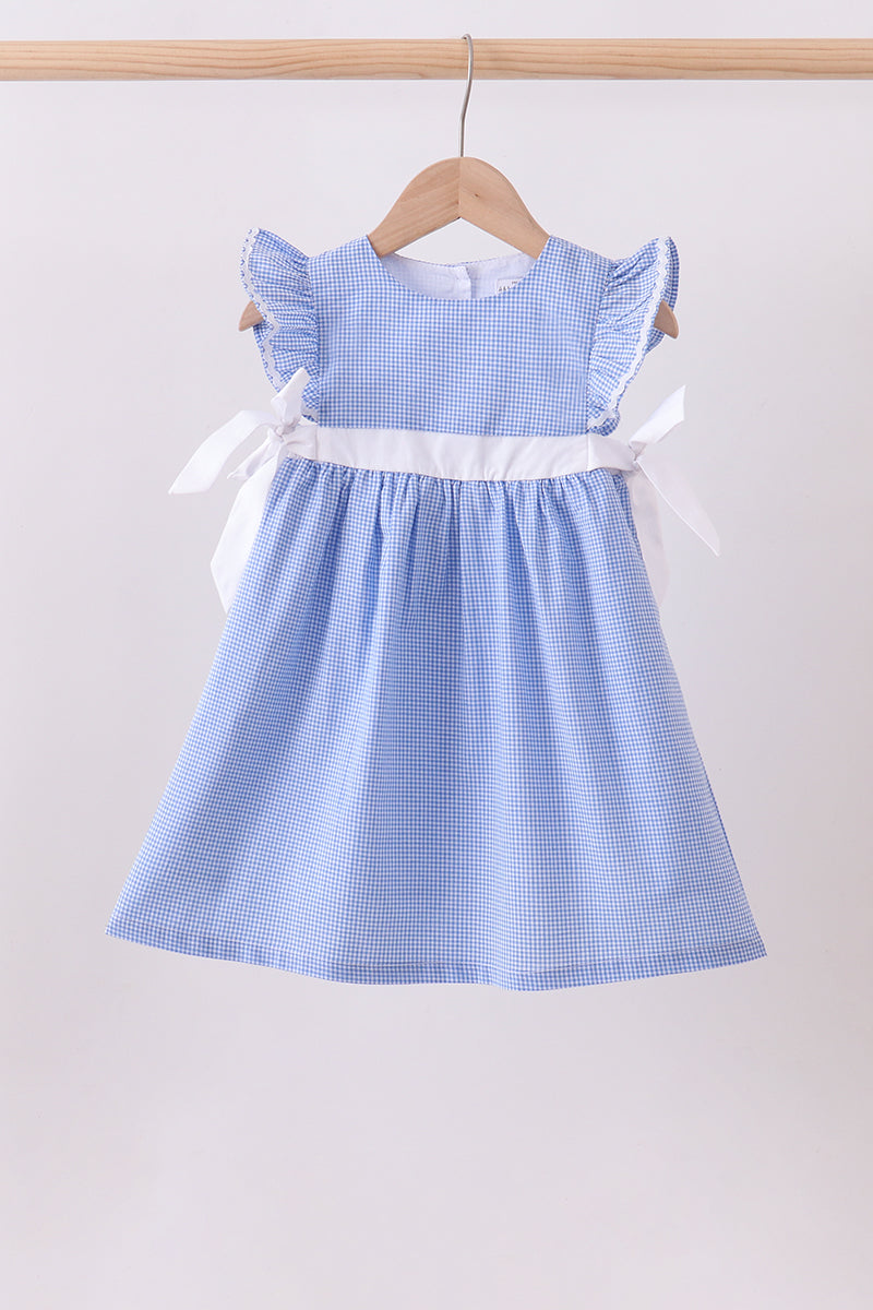 Blue bow gingham ruffle dress - Aaria Tees Aaria Tees
