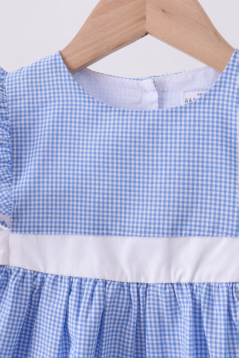 Blue bow gingham ruffle dress - Aaria Tees Aaria Tees