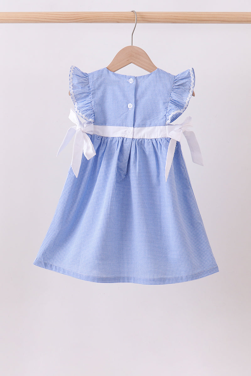 Blue bow gingham ruffle dress - Aaria Tees Aaria Tees