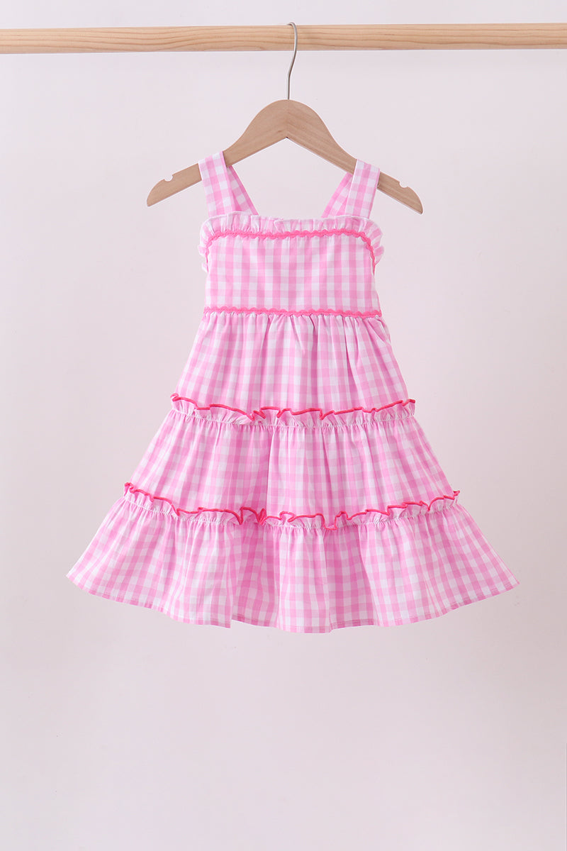 Pink gingham ruffle tiered dress - Aaria Tees Aaria Tees