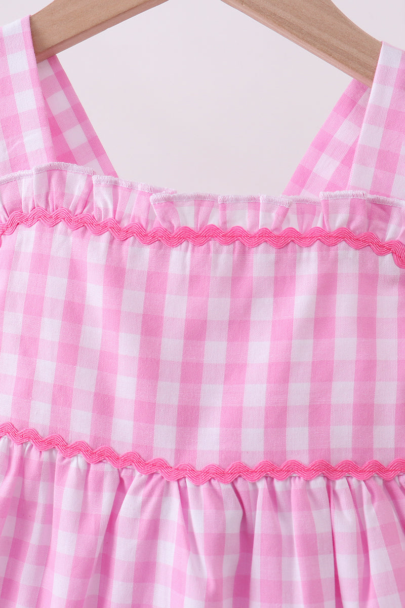 Pink gingham ruffle tiered dress - Aaria Tees Aaria Tees